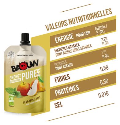 Baouw Organic Energy Puree: Pear, Apple, and Mint - 90g