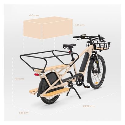 Btwin Longtail Electric Cargo Bike R500E Microshift 8V 26/20'' 672 Wh Beige