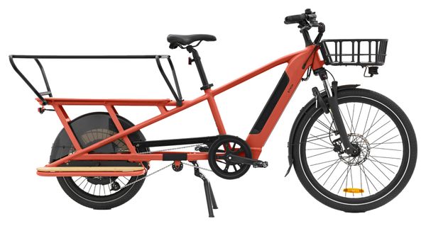 Btwin R500E Microshift Longtail Bicicleta de Carga Eléctrica 8V 26/20'' 672 Wh Roja