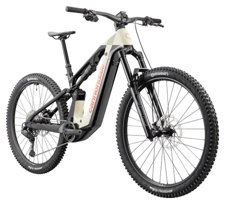 Mountain bike elettrica full-suspension Cannondale Moterra 2 con cambio Shimano, batteria Bosch da 12 V e 800 Wh, coppia di 120 Nm, ruote da 29", colore beige/nero