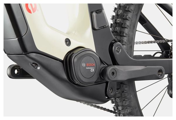 Mountain bike elettrica full-suspension Cannondale Moterra 2 con cambio Shimano, batteria Bosch da 12 V e 800 Wh, coppia di 120 Nm, ruote da 29", colore beige/nero