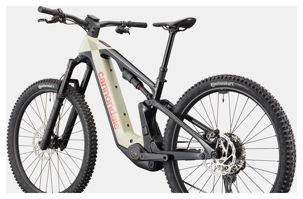 Mountain bike elettrica full-suspension Cannondale Moterra 2 con cambio Shimano, batteria Bosch da 12 V e 800 Wh, coppia di 120 Nm, ruote da 29", colore beige/nero