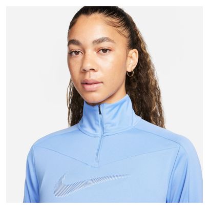 1/2 Zip Top Women Nike Dri-Fit Swoosh Blau