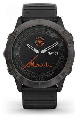 Garmin fenix 6X Pro Solar Titanium Carbon Gray DLC GPS Watch with Black Band