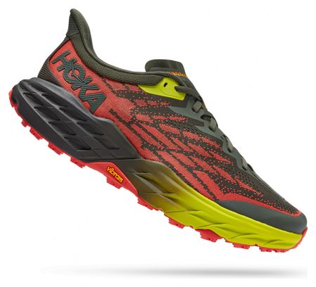 Hoka Speedgoat 5 Khaki Red Trail Running Shoes