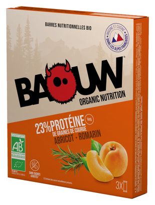 Confezione da 3 barrette proteiche Baouw Bio Zucca / Albicocca / Rosmarino 3x25g