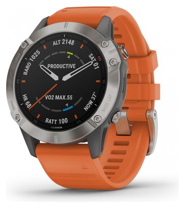 Montre GPS Garmin fenix 6 Sapphire Titane avec Bracelet Orange
