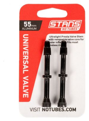 Stan's NoTubes - Paire de valves  Universal  Al  Presta 55mm  Black