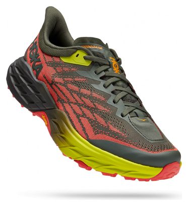 Hoka Speedgoat 5 Large Khaki Red Trail Running Shoes