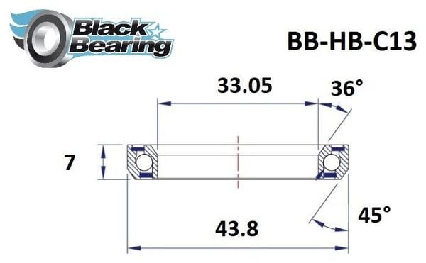 Black Bearing C13 Steering Bearing 33.05 x 43.8 x 7 mm 36/45 °