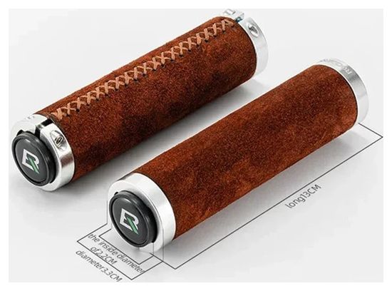 Paire de poignées de guidon de vélo en cuir véritable marron