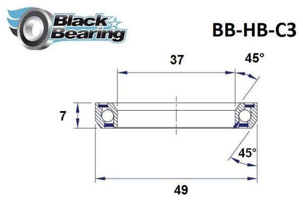 Roulement Jeu de Direction Black Bearing 37 x 49 x 7 mm 45/45°