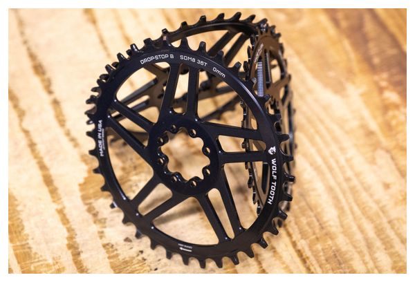 Plato Wolf Tooth Platos de montaje directo para bielas de montaña Sram de 8 tornillos Desplazamiento 0 mm Drop-Stop B
