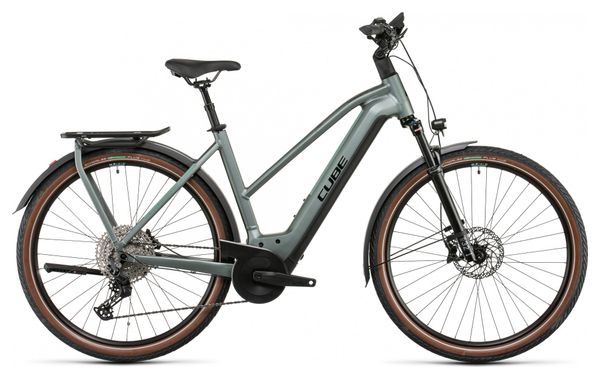 Vélo de Ville Électrique Cube Kathmandu Hybrid EXC 750 Trapeze Shimano Deore 12V 750 Wh 700 mm Gris Vert 2022