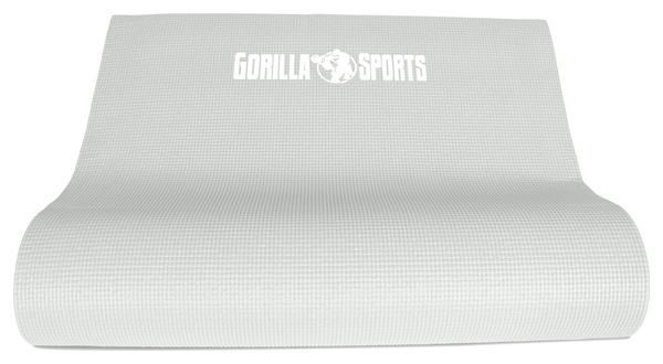 GORILLA SPORTS ® Tapis de yoga PVC - 180x60x0 5cm | tapis de gymnastique avec sangle de voyage pour le yoga  le pilates et le fitness couleur au choix - Couleur : GRIS