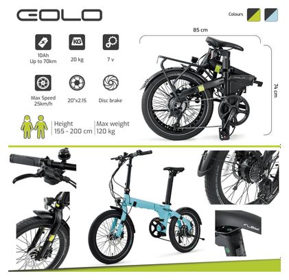 Vélo Electrique Pliant Flebi Eolo Black lime | Roues 20