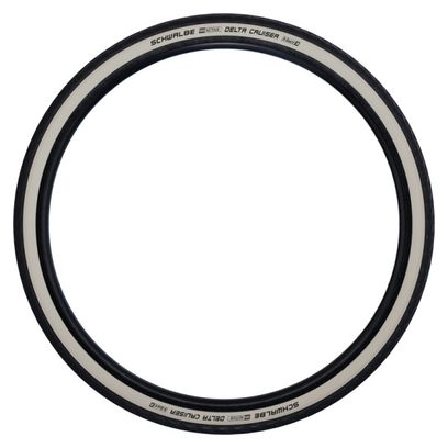 Pneu Ville Schwalbe Delta Cruiser Plus 28'' Tubetype Rigide PunctureGuard Green Compound E-Bike E25 Flancs Blancs réfléchissants