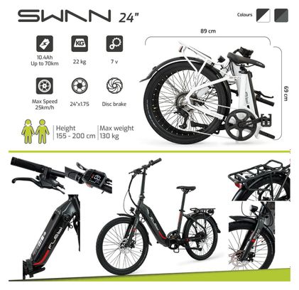 Vélo Electrique Pliant Flebi Swan 24  Grey raptor