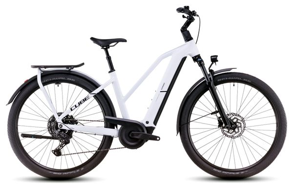 VTC Électrique Cube Kathmandu Hybrid One 800 Trapeze Shimano Cues 10V 800 Wh 700 mm Blanc Bleu Polar 2025