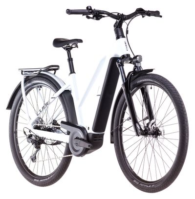 VTC Électrique Cube Kathmandu Hybrid One 800 Trapeze Shimano Cues 10V 800 Wh 700 mm Blanc Bleu Polar 2025