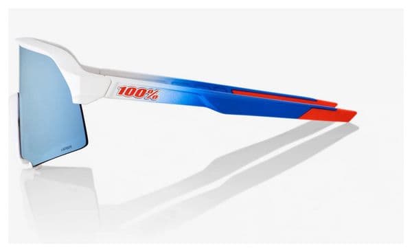 Brille 100% S3 Total Energies Team Matte Weiß - Verspiegelte Gläser Mehrschicht Metallic Blau Hiper