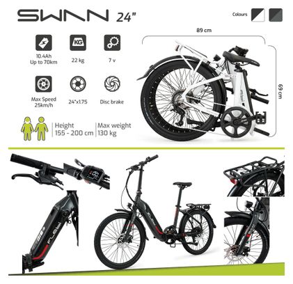 Vélo Electrique Pliant Flebi Swan 24  White | Roues 24