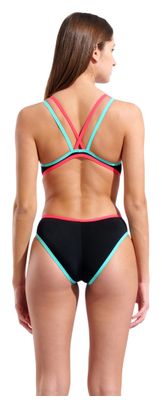 Arena One Double Cross Back Badeanzug Schwarz/Koralle/Blau für Damen