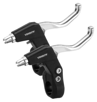 Leviers frein 3 doigts Alhonga V-Brake noir et argent résine/alu - Maxi pièces v