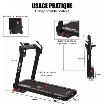 Tapis de course connecté - 14km/h - CARE - CT-962 - KINOMAP