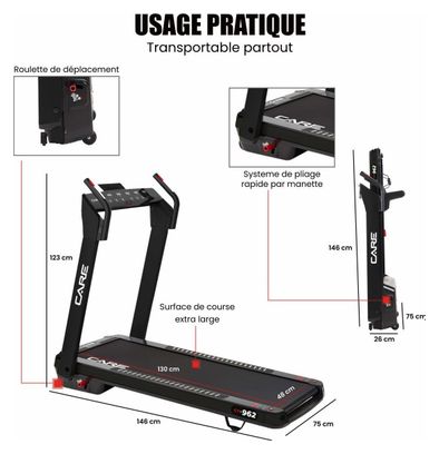 Tapis de course connecté - 14km/h - CARE - CT-962 - KINOMAP