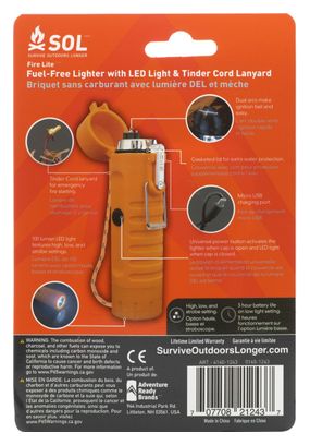 SOL Fire Lite Orange Gasless Lighter