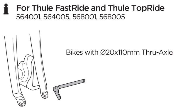 Adaptateur Thule FastRide/TopRide Thru-Axle Adapter 20x110 mm pour Porte-Vélos sur Toit Thule FastRide et TopRide
