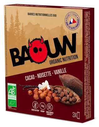 3 Barrette Energetiche Baouw Bio Cacao-Nocciola-Vaniglia 25g