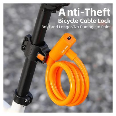 Antivol de Vélo  Câble Acier Antivol Extensible 115cm - orange