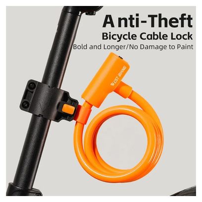 Antivol de Vélo  Câble Acier Antivol Extensible 115cm - orange