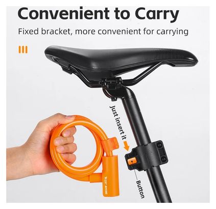 Antivol de Vélo  Câble Acier Antivol Extensible 115cm - orange