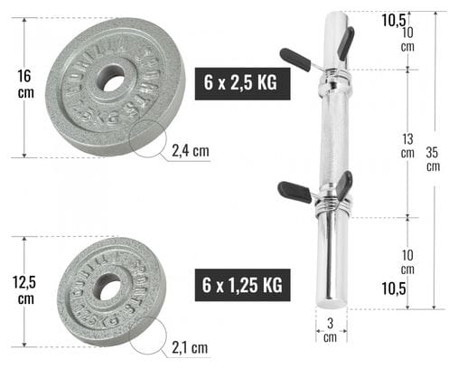 Paire d'haltères courts en fonte avec springs | 27 5 KG