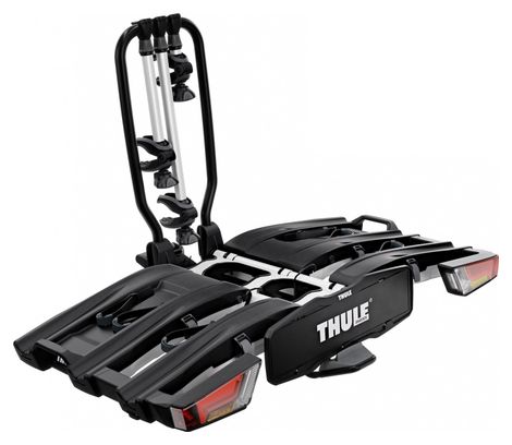 Portabicicletas Thule EasyFold XT F Fix4Bike con barra de remolque de 13 pines - 3 bicicletas (compatible con bicicletas eléctricas) negro plateado