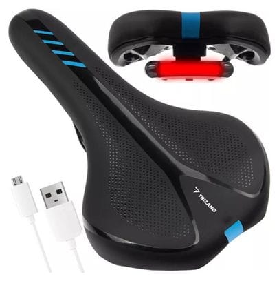 Selle de vélo confort avec feu arrière - LED - Noir/Bleu