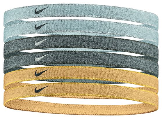 Nike Metallic Swoosh Sport Mini Headbands (6 Pieces) Orange Grey