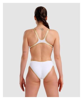 Maillot de Bain 1 Pièce Femme Arena One Big Logo Blanc Or