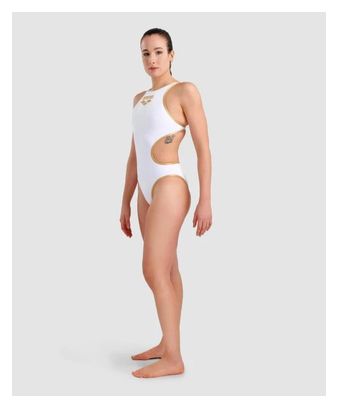 Einteiliger Badeanzug für Frauen von Arena One Big Logo Weiß Gold