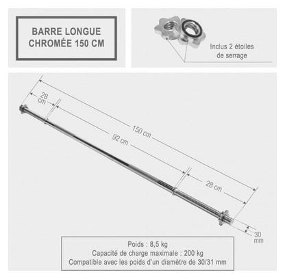 Barre longue avec bagues de serrage d'étoile 150 cm