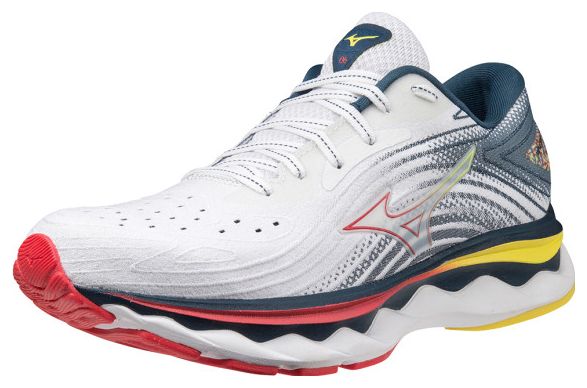 Chaussures de Running Mizuno Wave Sky 6 Blanc Rouge Jaune Femme