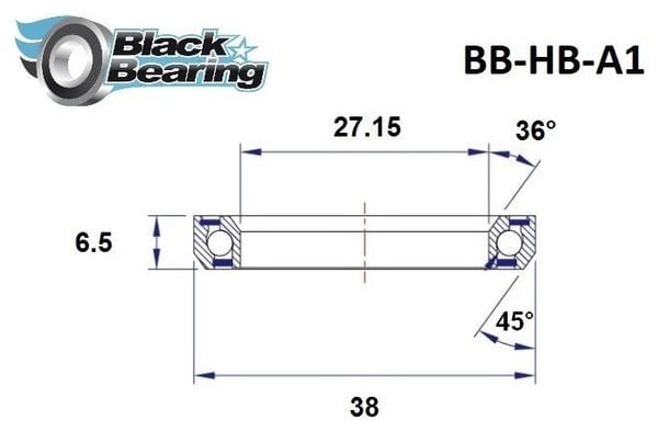 Black Bearing A1 Cuscinetto dello sterzo 27,15 x 38 x 6,5 mm 36/45 °