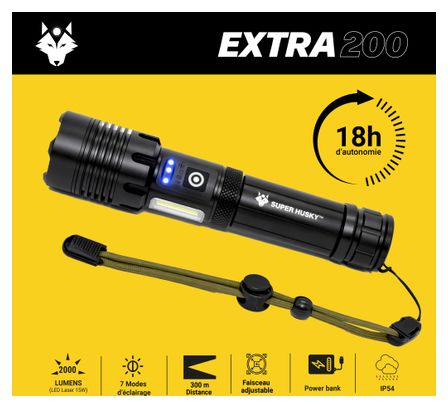 Lampe torche EXTRA200 - 2000 lumens - Batteries françaises / Rechargeable