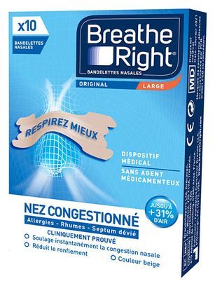 Box of 10 Breath Right ORIGINAL Nasal Strips (Large size)