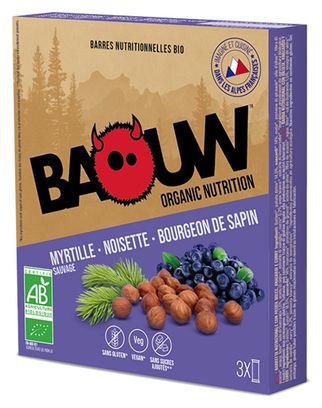 3 Baouw Organic Energy Bars Wild Blueberry Hazelnut Fir 25g