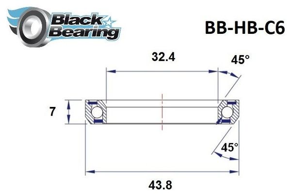 Black Bearing C6 Steering Bearing 32.4 x 43.8 x 7 mm 45/45 °