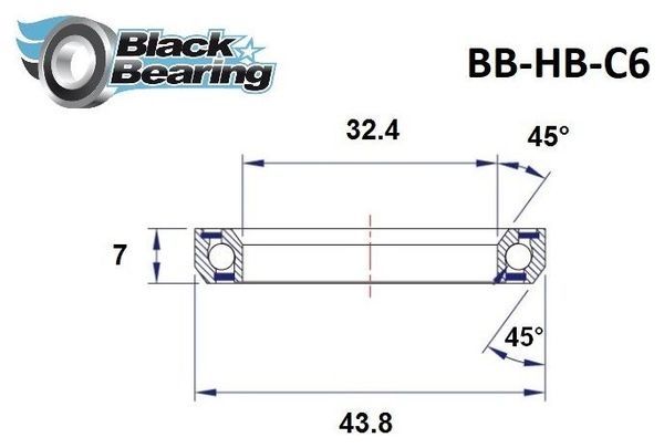 Cojinete negro Cojinete de dirección C6 32,4 x 43,8 x 7 mm 45/45 °